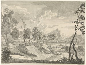 Hilly Landscape with Waterfall