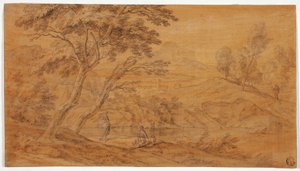Landscape with Figures by a Stream by Johannes Glauber
