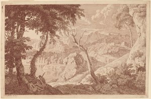 Mountain Landscape with Two Men Resting