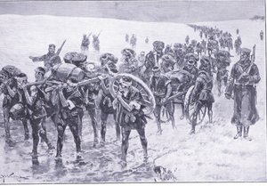 Japanese on the March. Men in Place of Pack Ponies by Johannes Hermann Barend Koekkoek