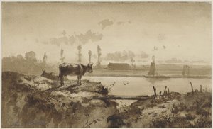 River Landscape with Cow by Johannes Hubertus Leonardus de Haas
