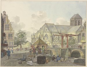 Lock Gate Near a Church, with a Tollhouse by Johannes Huibert Prins