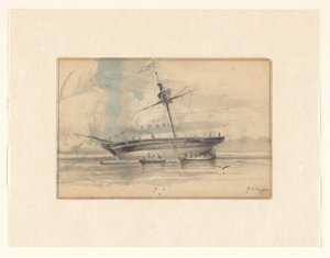 Sailing Ship with Two Rowboats by Johannes Huygens (signed by artist)