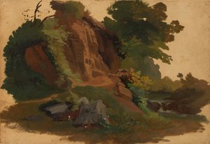 Rocky Outcrop by a Stream in the Roman Campagna, ca. 1835-40 by Johannes Jakob Frey