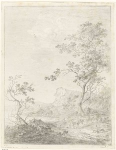 Mountainous Landscape with Shepherd and Cattle on Path by Johannes Janson