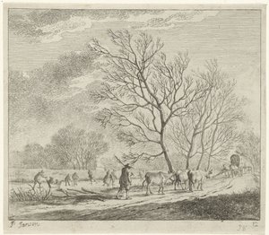 Winter Landscape with Cows and Skaters by Johannes Janson