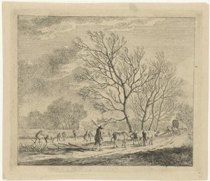 Winter Landscape with Cows and Skaters by Johannes Janson