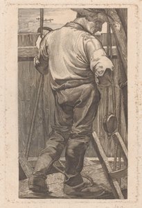 Worker by a Wooden Fence