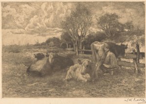 Landscape with Cows by Johannes Karel Leurs (signed by artist)