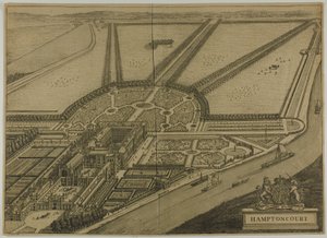 Hampton Court, plate six from Britannia Illustrata