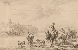 Woman Seated on a Mule by Johannes Kornlein