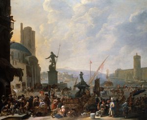 A Capriccio of a Mediterranean Port with Bernini