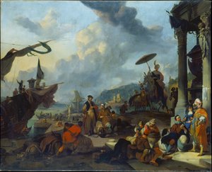 Mediterranean Harbour Scene by Johannes Lingelbach