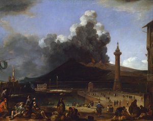 The Port of Naples with Vesuvius Erupting by Johannes Lingelbach