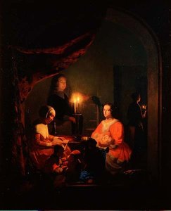 A Family in a Candlelit Interior by Johannes Rosiere