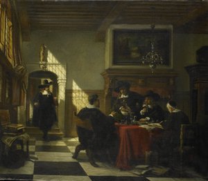Company in 17th-century Costume at a Table with a Nautilus Cup