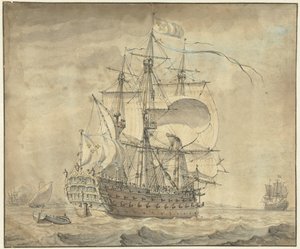 A French Three-Deck Warship with Full Sails