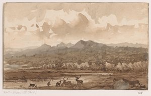 Mountain Landscape with Deer by Johannes Tavenraat (signed by artist)