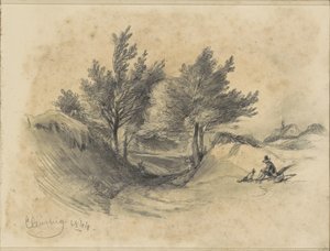 Heathland near Cleverberg with a Seated Man and Dog by Johannes Tavenraat
