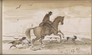 Landscape with a Rider and Running Dogs by Johannes Tavenraat