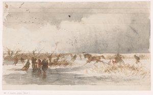Skaters and Sleigh on the Ice by Johannes Tavenraat