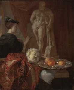 Still Life and a Woman at an Easel by Johannes Voorhout