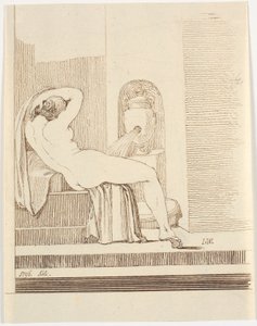 Nude Woman with Garment Seen from Behind, in Front of a Fountain