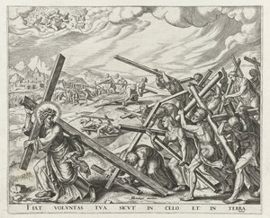 Let Your Will Be Done on Earth as It Is in Heaven / Give Us Today Our Daily Bread / Forgive Us Our Debts, as We Also Have Forgiven Our Debtors / Lead Us Not into Temptation (Our Father series) by Johannes Wierix