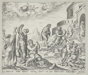 Man Asking Forgiveness and Forgiving His Debtors by Johannes Wierix