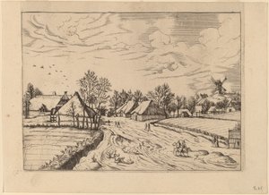Country Village with Post Mill by Johannes and Lucas van Doetechum after Master of the Small Landscapes