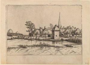 Country Village with Church and Bridge by Johannes van Doetechum, the Elder and Lucas