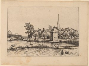 Country Village with Church and Bridge by Johannes van Doetechum, the Elder and Lucas