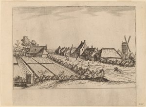 Fields and a Village Road with Post Mill by Johannes van Doetechum, the Elder and Lucas