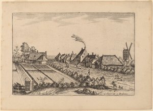 Fields and a Village Road with Post Mill by Johannes van Doetechum, the Elder and Lucas