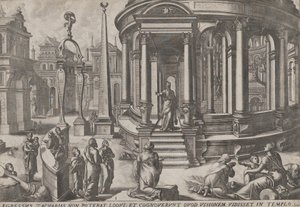 Zacharias Stepping out of the Temple, from the series Events in and around the Temple by Johannes and Lucas van Doetecum