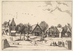 Country Village, Archers in the Foreground from Multifariarum Casularum Ruriumque Linea by Johannes van Doetecum I