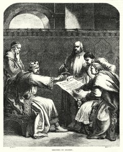 King John refusing to sign the Magna Charta at Oxford, in 1215 by John (after) Gilbert