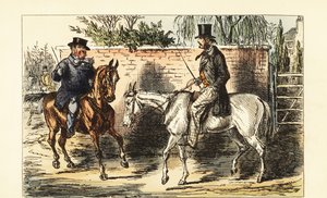 English gentleman on an old nag rejected by a man on a bay horse by John (after) Leech