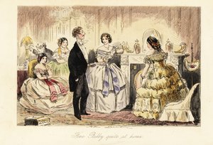 English Gentleman Visiting with a Lady and Her Daughters in a Drawing Room by John (after) Leech