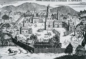 The Cossacks led by Stepan Razin attacking Astrakhan fortress in 1670, Russia by Walter Charles Mills