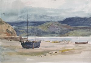 Hilly Coast Scene with Boats