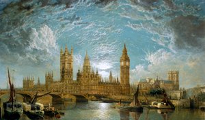 Westminster Bridge, the Houses of Parliament and Westminster Abbey seen from the River