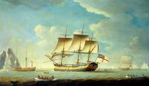 A whaler and other vessels in a light breeze, c.1790