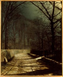 J.A. Grimshaw, Moonlit Lane with Two Lovers by a Gate by John Atkinson Grimshaw