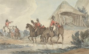 Cavalrymen Passing Through a Stream, Being Mustered by a Trumpeter by John Augustus Atkinson