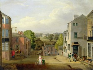 Street Scene in Chorley, Lancashire, with a View of Chorley Hall by John, Bird