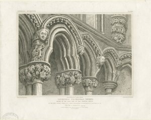 Interior of Lichfield Cathedral - Arches in Chapter House: Engraving