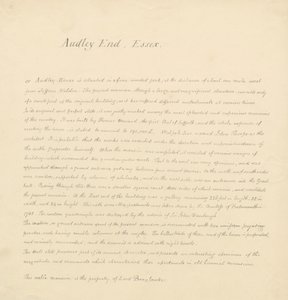 Essex - Audley End - Historical Description: manuscript by John Buckler
