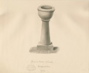 Font in Acton Trussell Church (sepia drawing), 1841