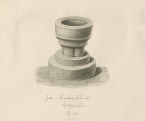 Font in Hanbury Church: sepia drawing by John Buckler